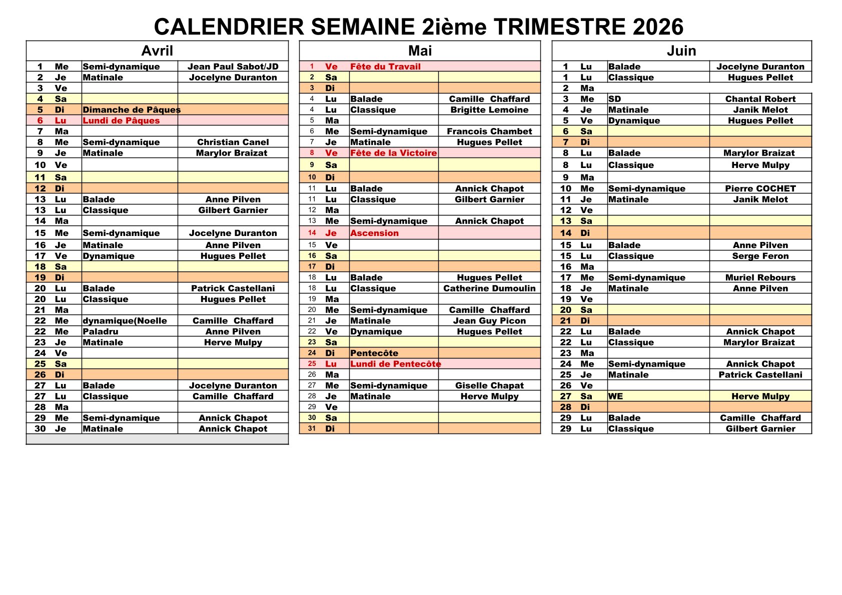 Calendrier 2026 2tri
