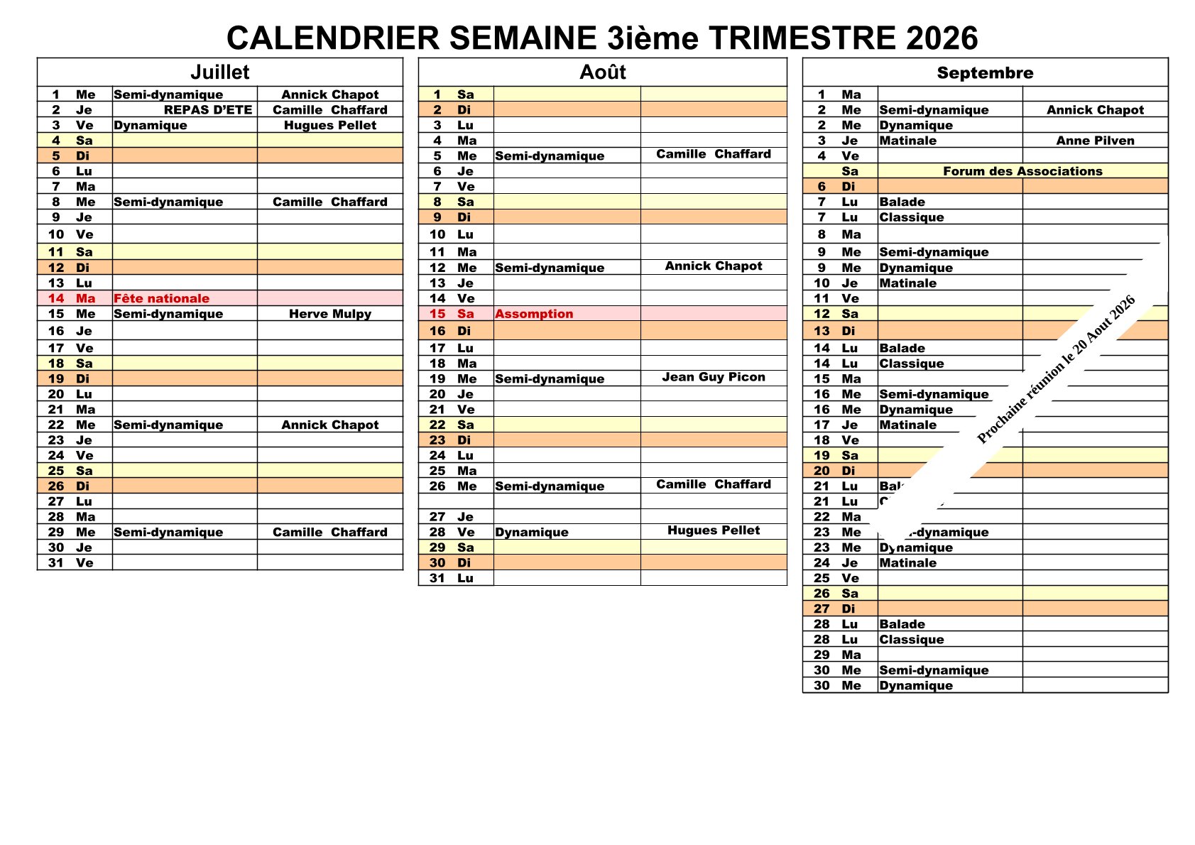 Calendrier 2026 3tri
