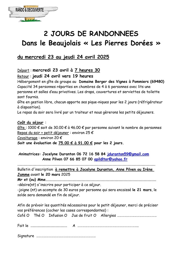 Bulletin dinscription Beaujolais